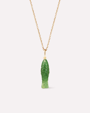 Solid Yellow Gold - Gemstone Fish Necklace