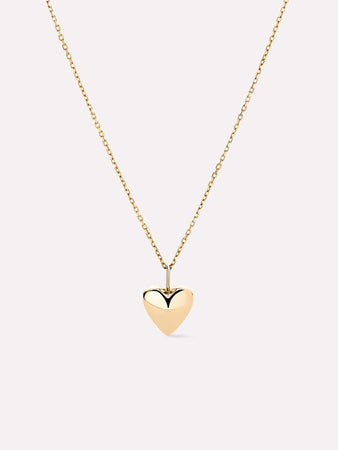 Solid Yellow Gold - Medium Heart Charm Necklace