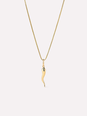 Solid Yellow Gold - Italian Horn Charm Necklace