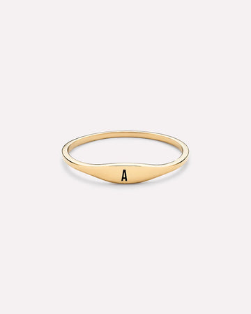 Solid Yellow Gold - Personalized Slim Signet Ring
