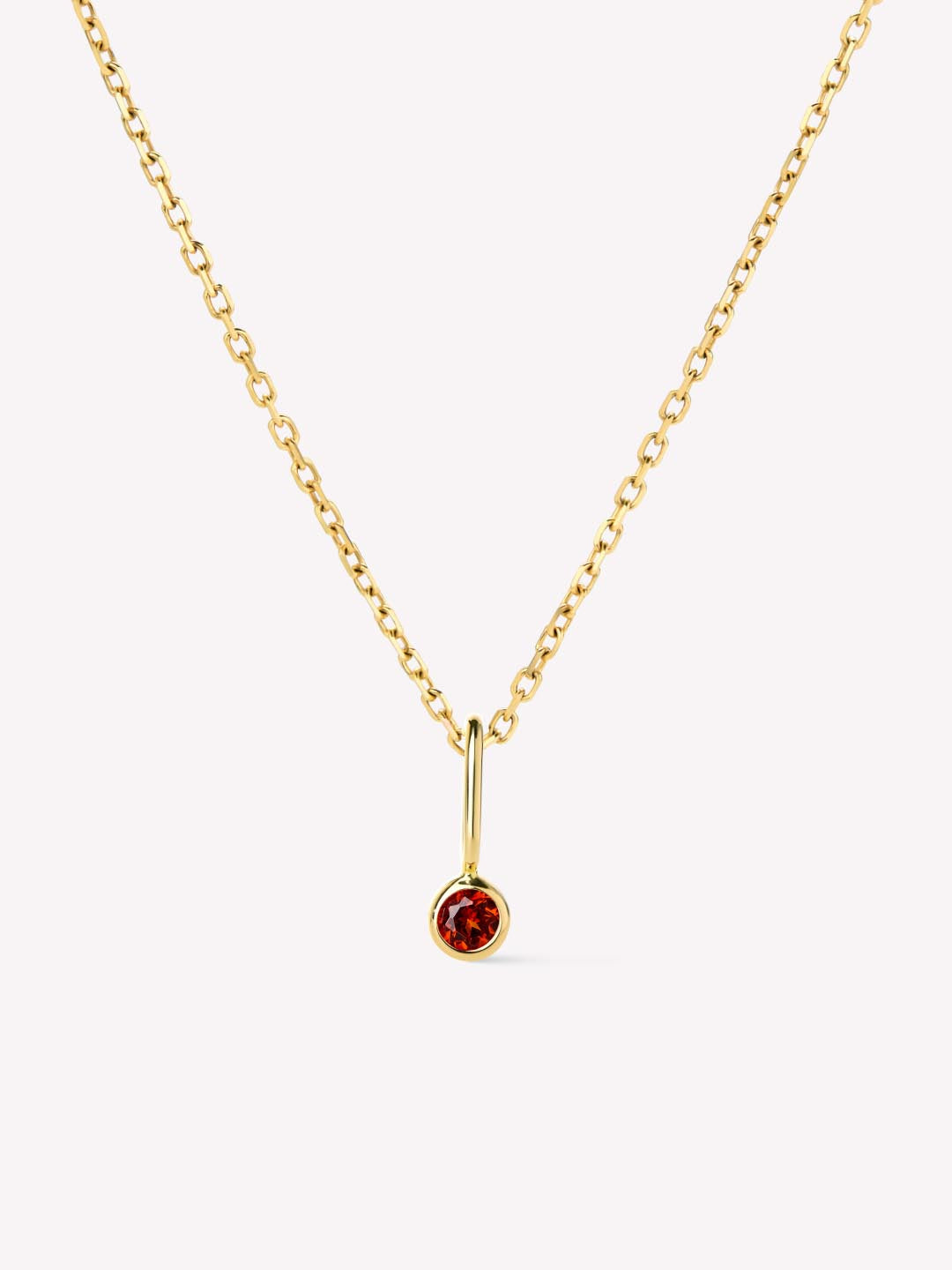 Solid Yellow Gold - Red Garnet January Mini Birthstone Necklace
