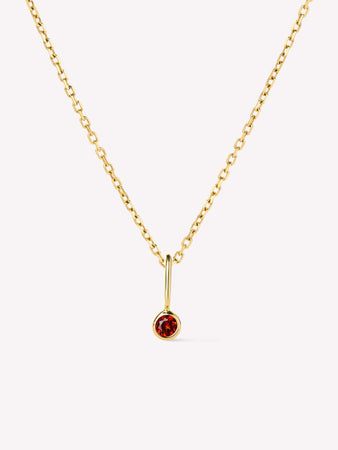 Solid Yellow Gold - Red Garnet January Mini Birthstone Necklace