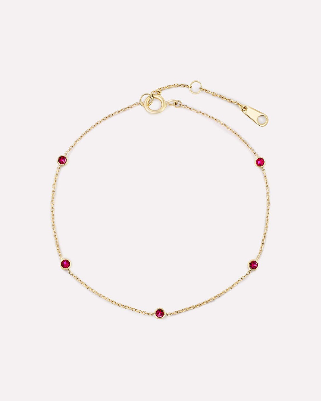 Solid Yellow Gold - Ruby Birthstone Station Bracelet