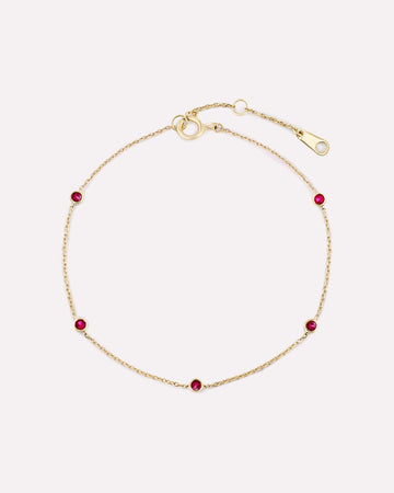 Solid Yellow Gold - Ruby Birthstone Station Bracelet
