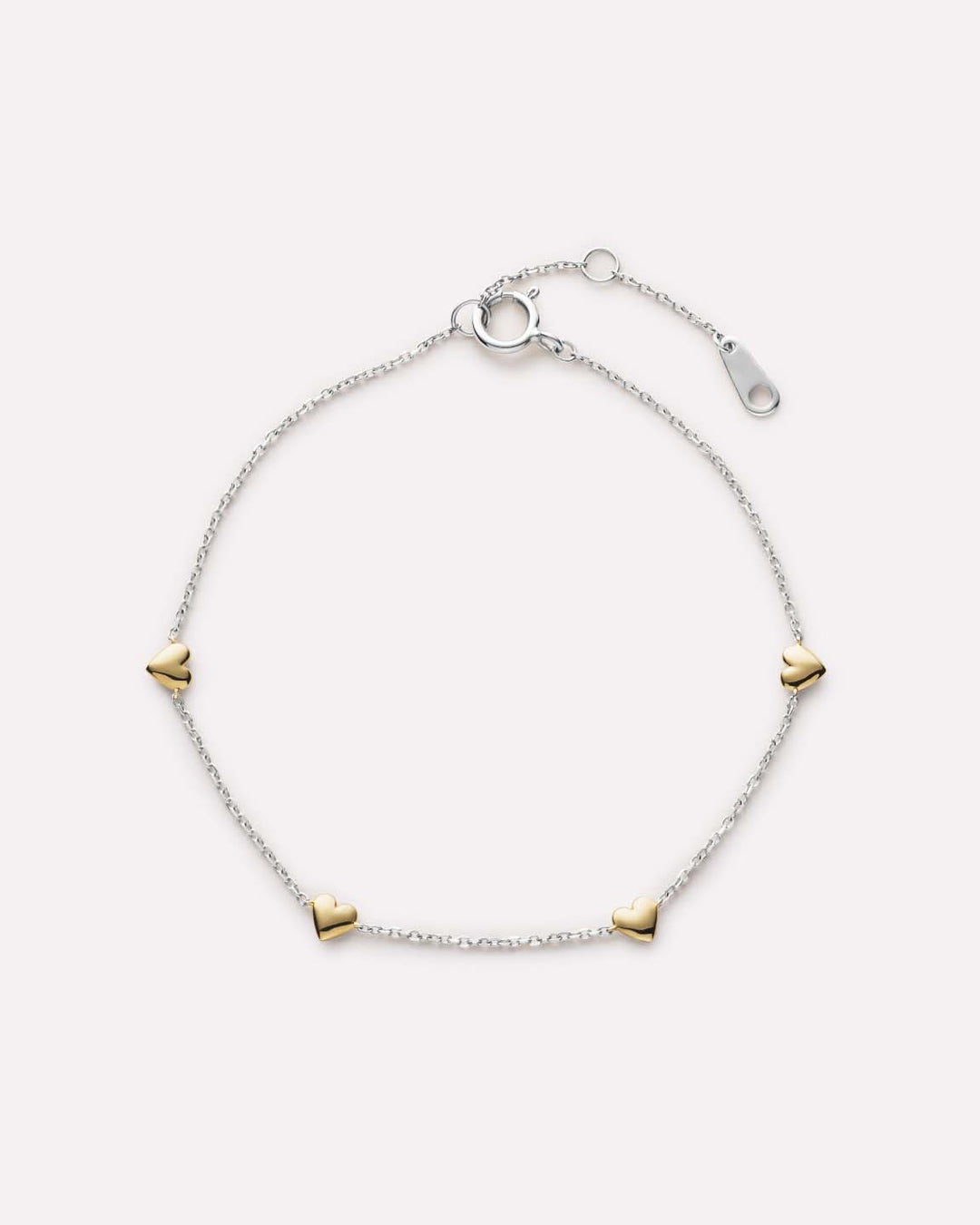 Solid Yellow Gold - Two Tone Heart Station Bracelet