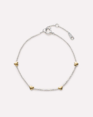 Solid Yellow Gold - Two Tone Heart Station Bracelet