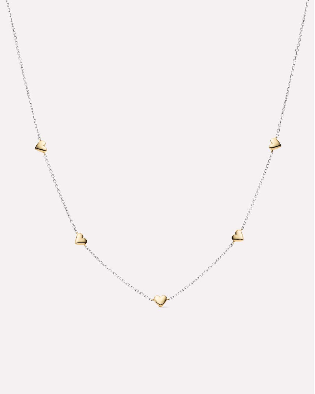 Solid Yellow Gold - Two Tone Heart Station Necklace