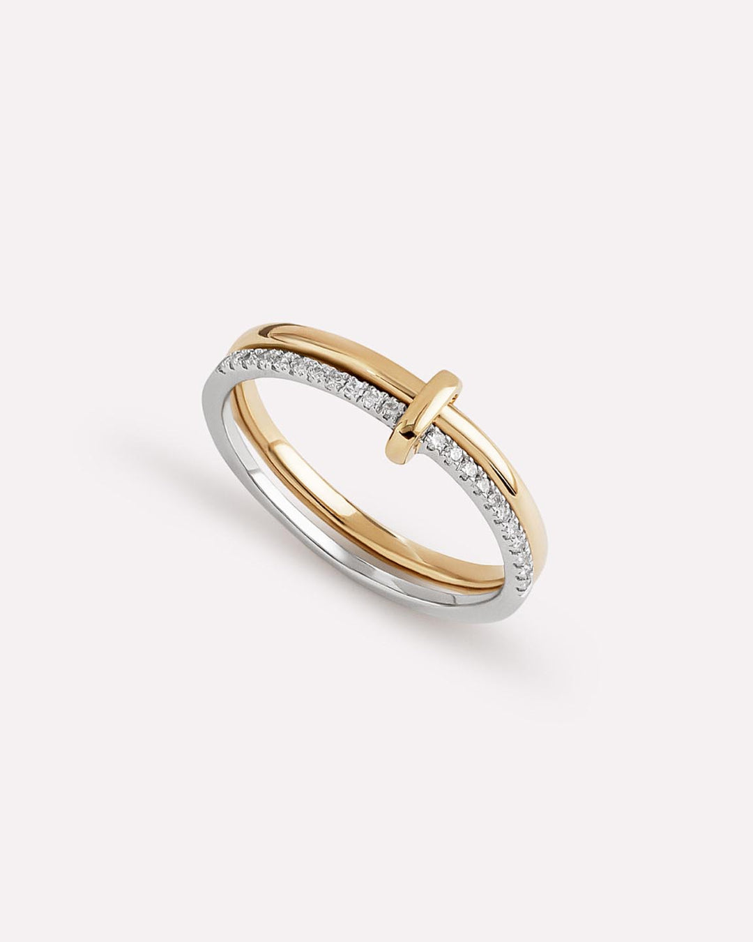 Solid Yellow Gold - Duo Diamond Link Ring
