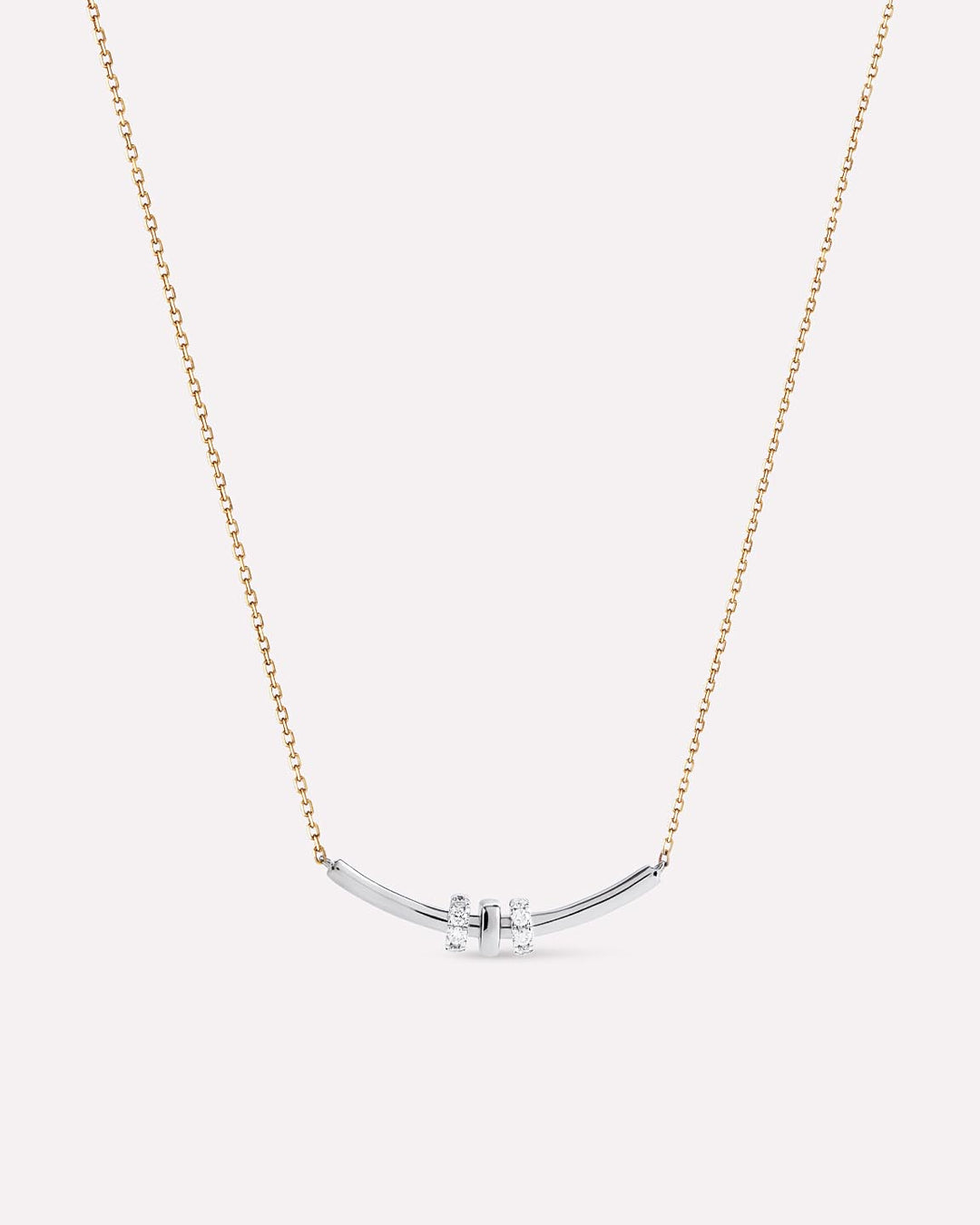 Solid Yellow Gold - Diamond Links Bar Necklace