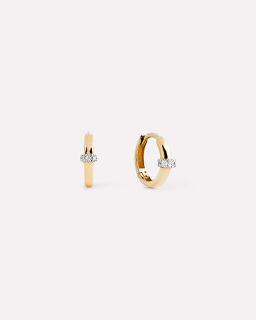 Solid Yellow Gold - Diamond Link Huggie Hoops