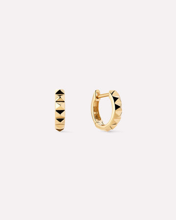 Solid Yellow Gold - Pyramid Huggie Hoops