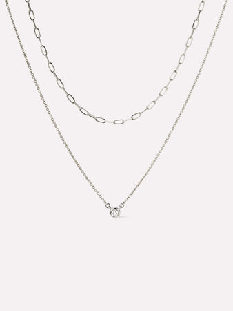 White Gold Chain - White Gold Diamond Layered Necklace